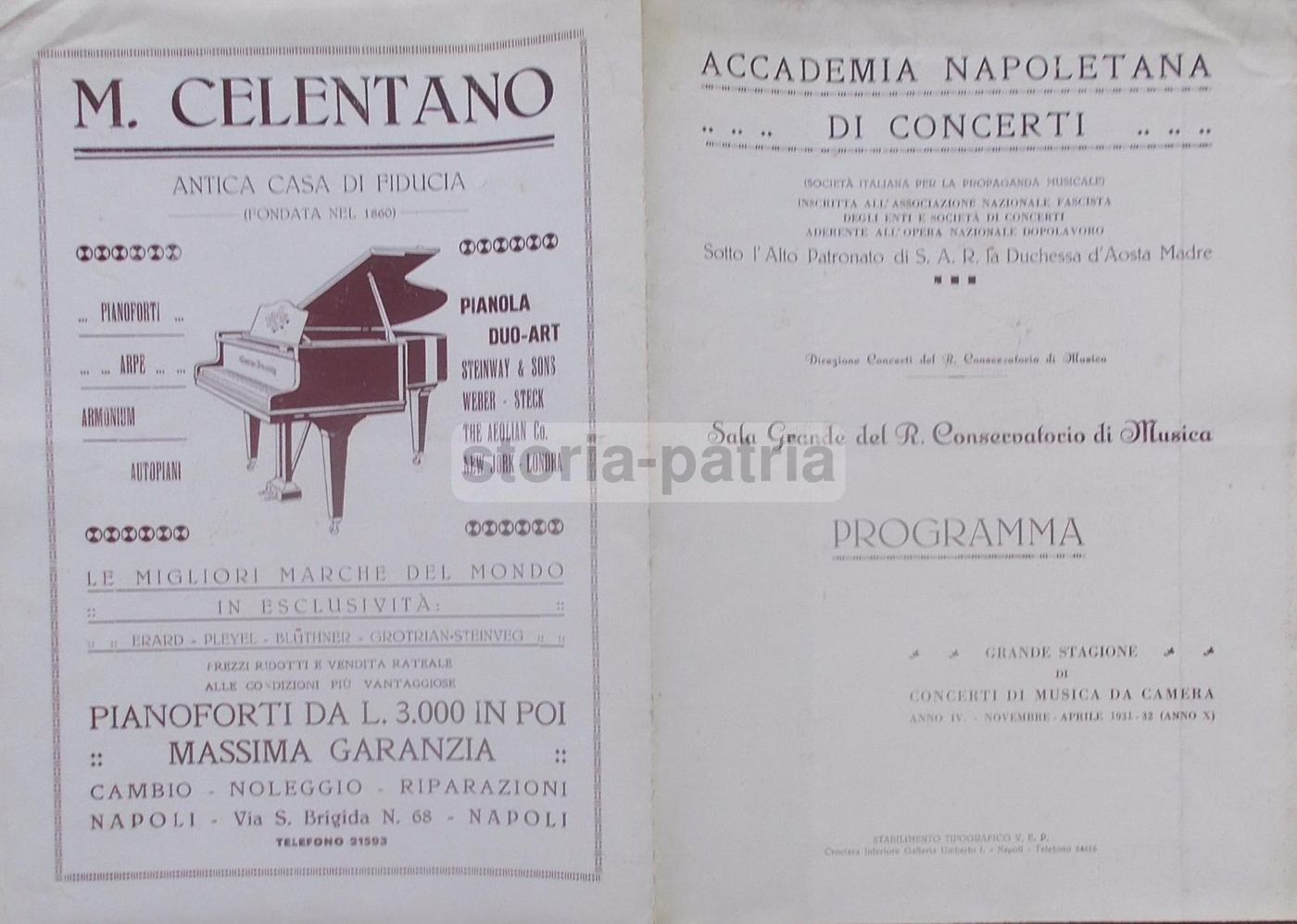 Programma Concerto Carlo Zecchi, Napoli, 1931, Conservatorio Di Musica