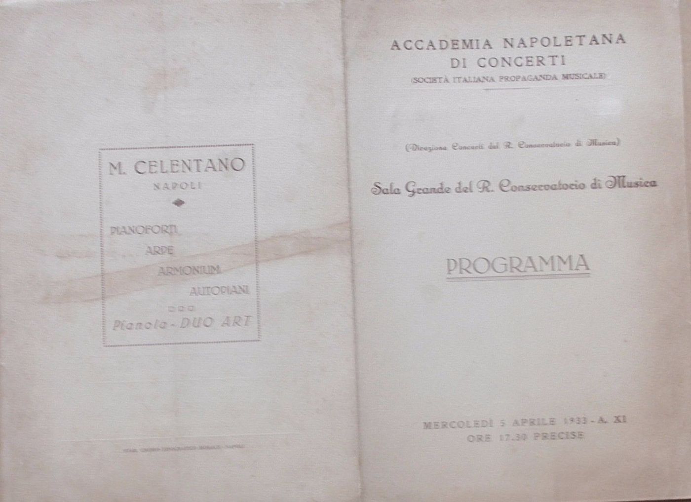 Programma Di Concerto Di Carlo Zecchi, Napoli, 1933