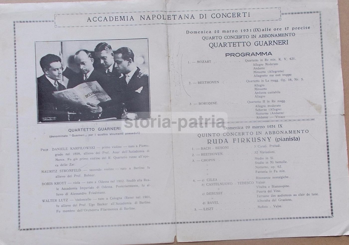 Programma Quartetto Guarneri Napoli 1931, Conservatorio Di Musica