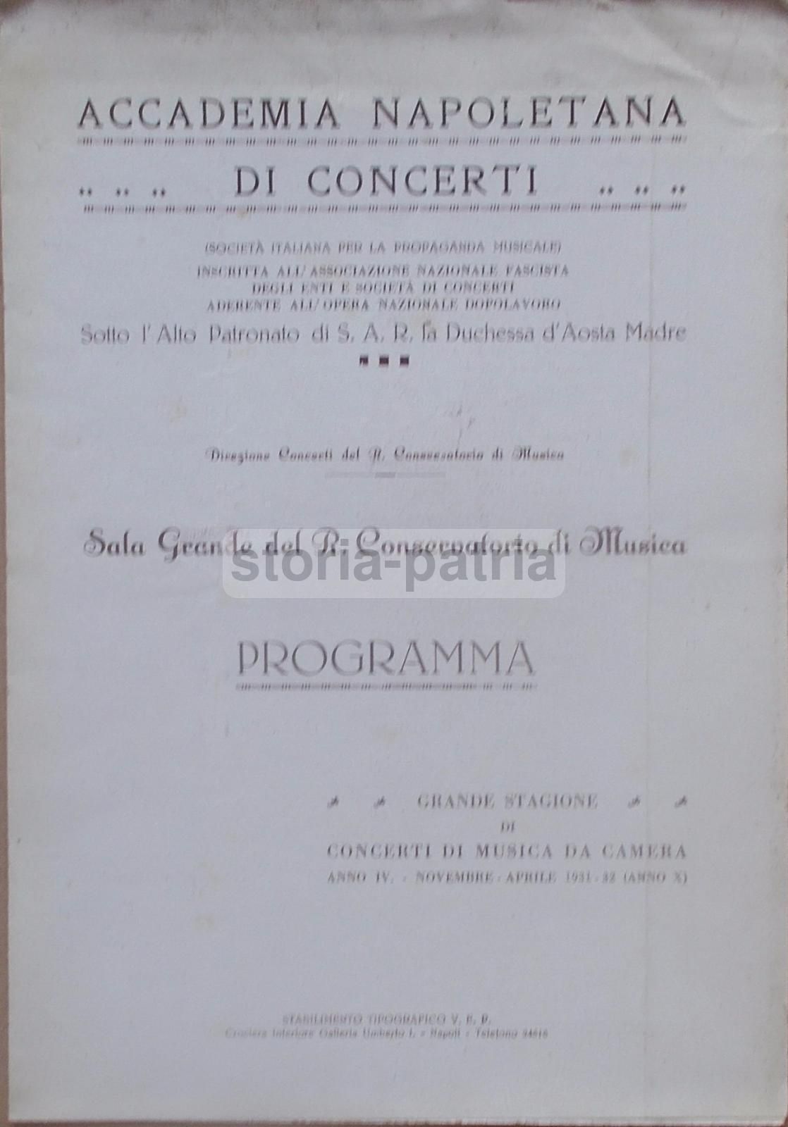 Programma Quartetto Guarneri Napoli 1931, Conservatorio Di Musica
