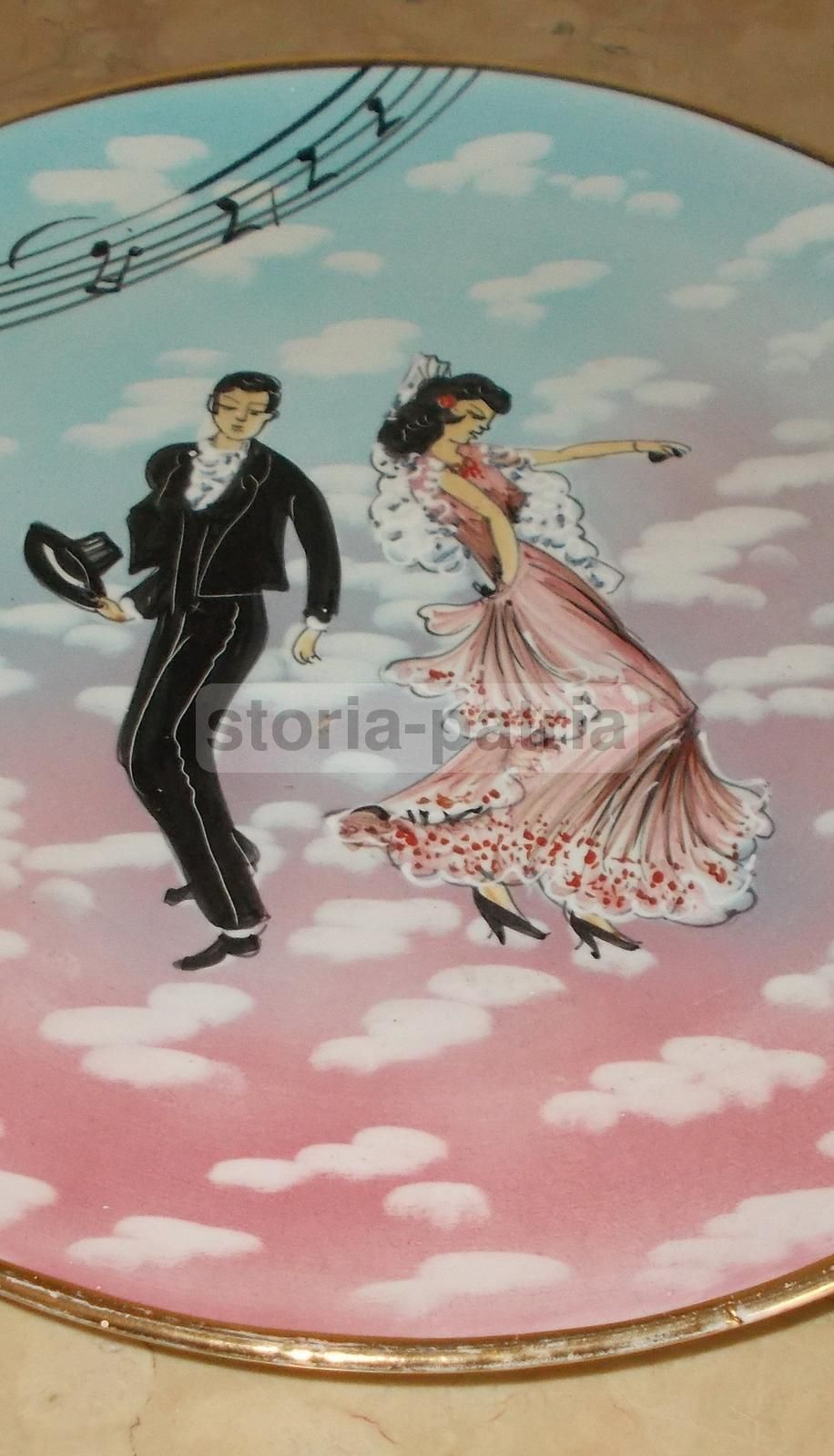 Piatto In Ceramica Policroma Con Ballerini, Sesto Fiorentino, Anni '50