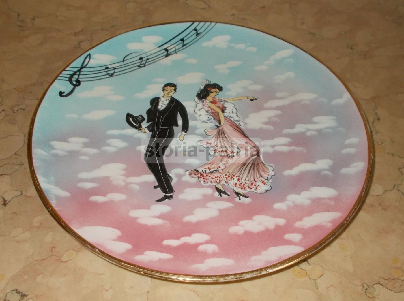 Piatto In Ceramica Policroma Con Ballerini, Sesto Fiorentino, Anni '50