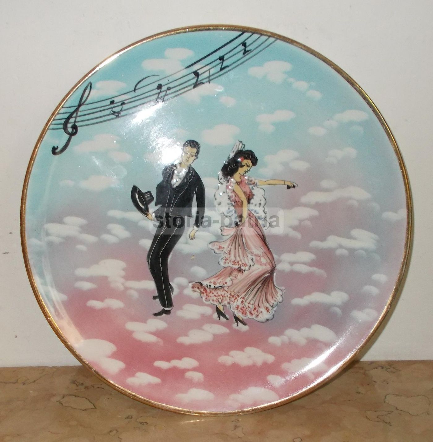 Piatto In Ceramica Policroma Con Ballerini, Sesto Fiorentino, Anni '50