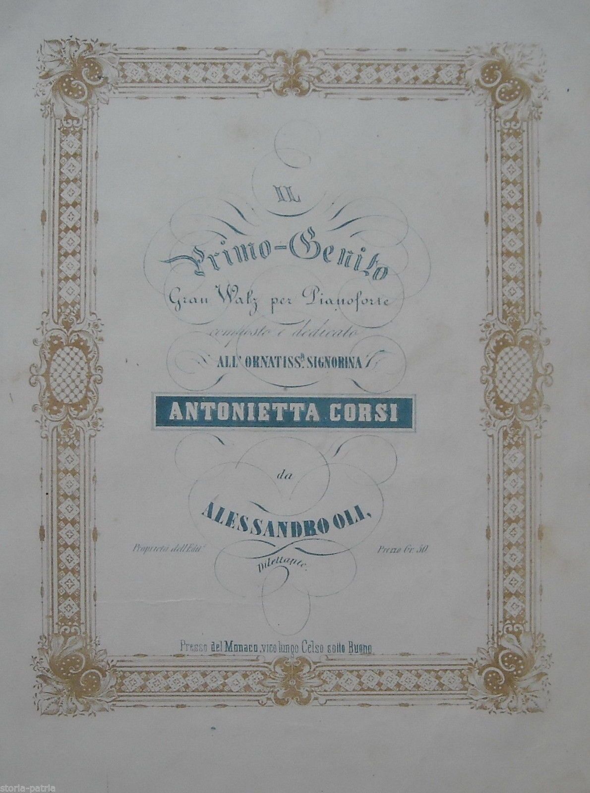 Spartito Antico: Alessandro Oli, Il Primo Genito Gran Waltz Per Pianoforte