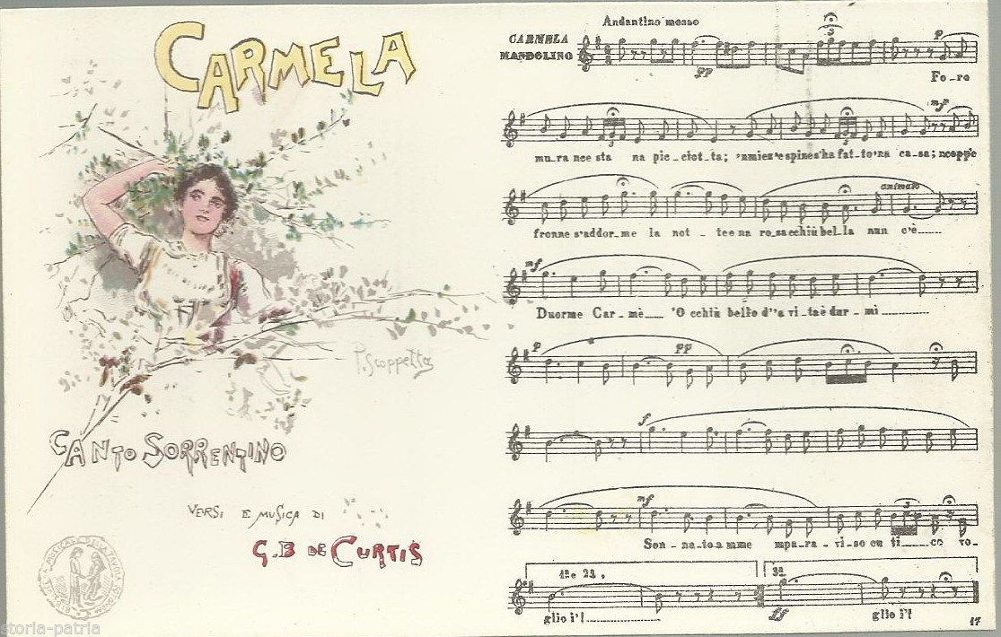 Carmela: Cartolina Musicale Illustrata Da Pietro Scoppetta, 1900 Circa