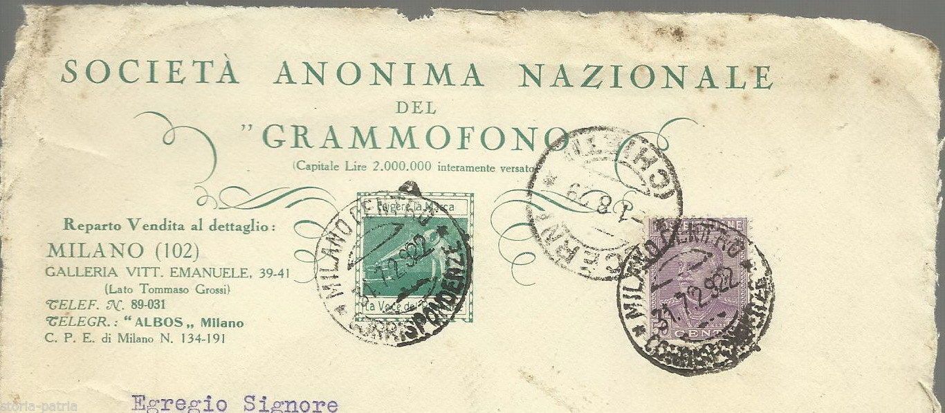 Busta Pubblicitaria Grammofono La Voce Del Padrone, Milano 1929