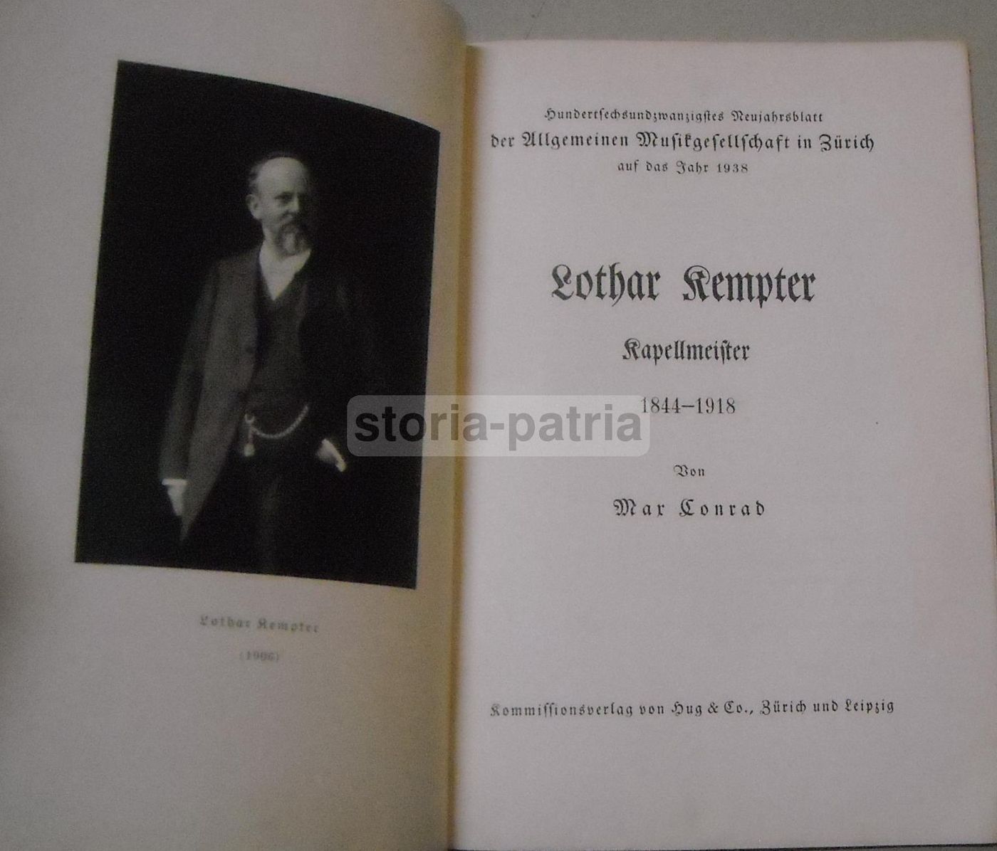 Lothar Kempter Kapellmeister 1844 1918 | Max Conrad. Zurigo, 1938