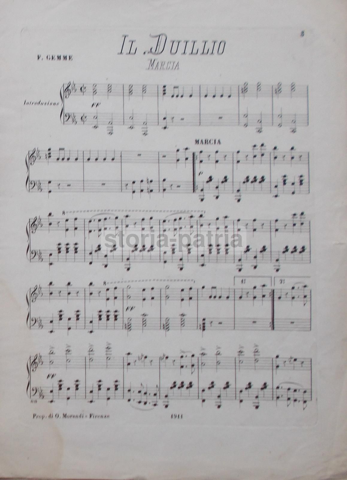 Il Duilio: Marcia Per Pianoforte Di Francesco Gemme, 50° Fanteria, Morandi, Fine '800