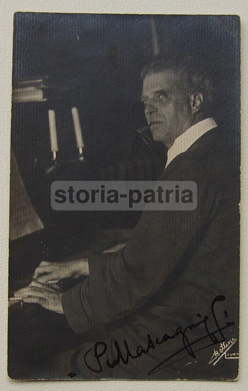 Foto Autografata Pietro Mascagni, Cartolina d'Epoca Del Fotografo Bettini