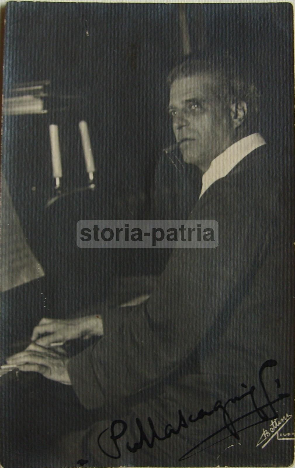 Foto Autografata Pietro Mascagni, Cartolina d'Epoca Del Fotografo Bettini