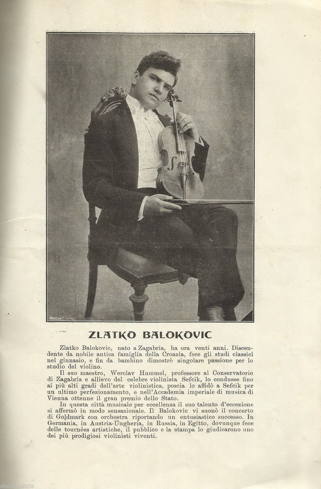 Programma Concerto Teatro San Carlo Napoli 1914 Balokovic Fano