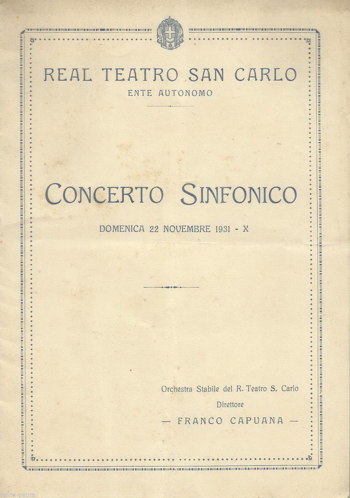 Programma Concerto Sinfonico Teatro San Carlo, Napoli 1931   Franco Capuana
