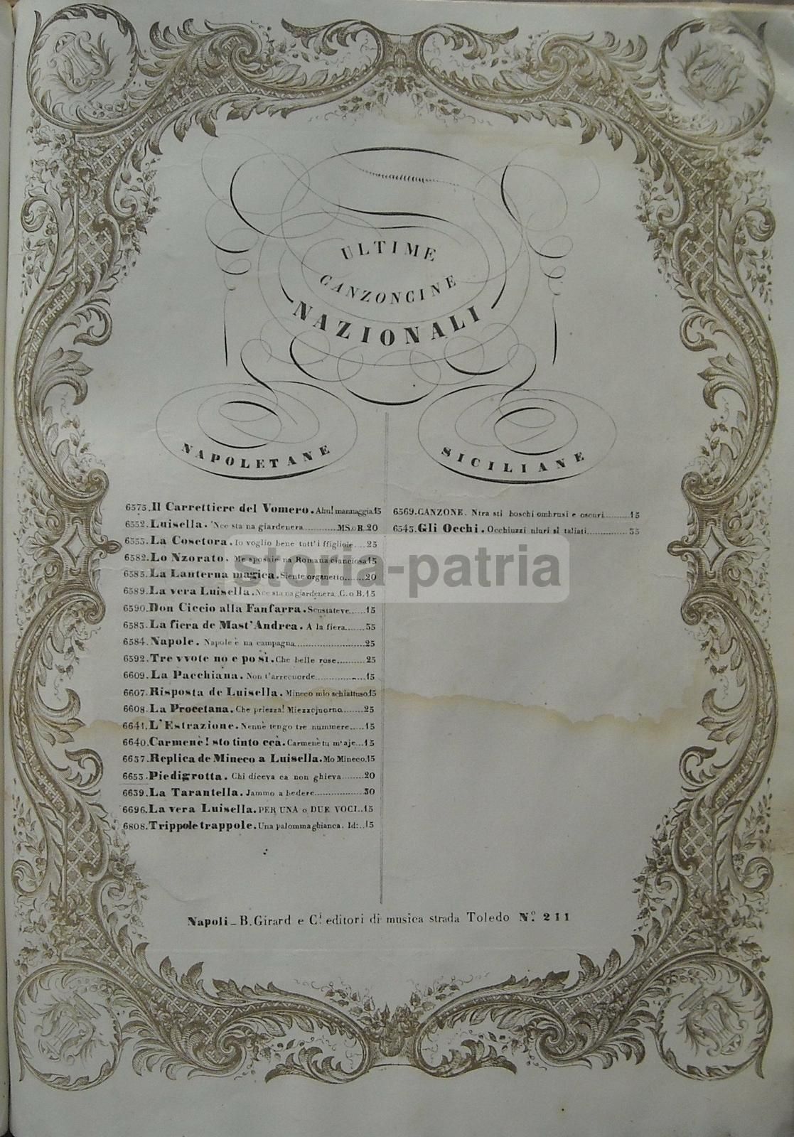 Spartito Antico Piedigrotta: Principessa d'Avella, Florimo, Girard