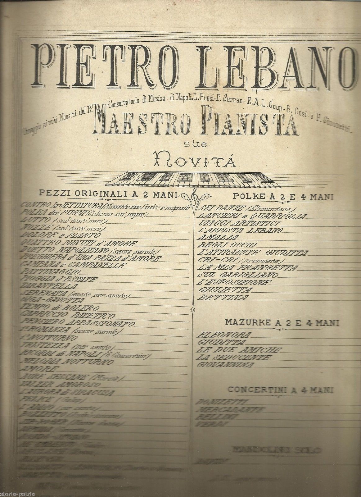 Spartito Musicale Di Pietro Lebano, "Una Lagrima", Napoli, Fine XIX Secolo