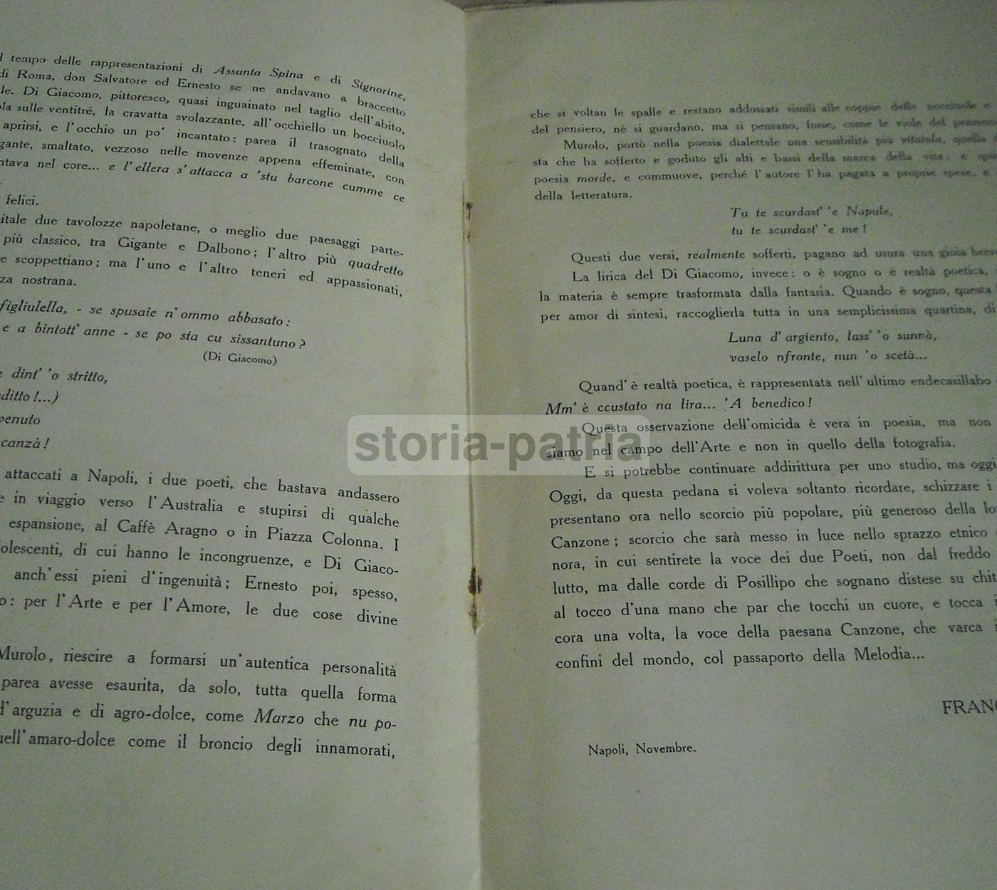 Di Giacomo E Murolo: Rievocazione Di Francesco Cangiullo (Napoli, 1940)