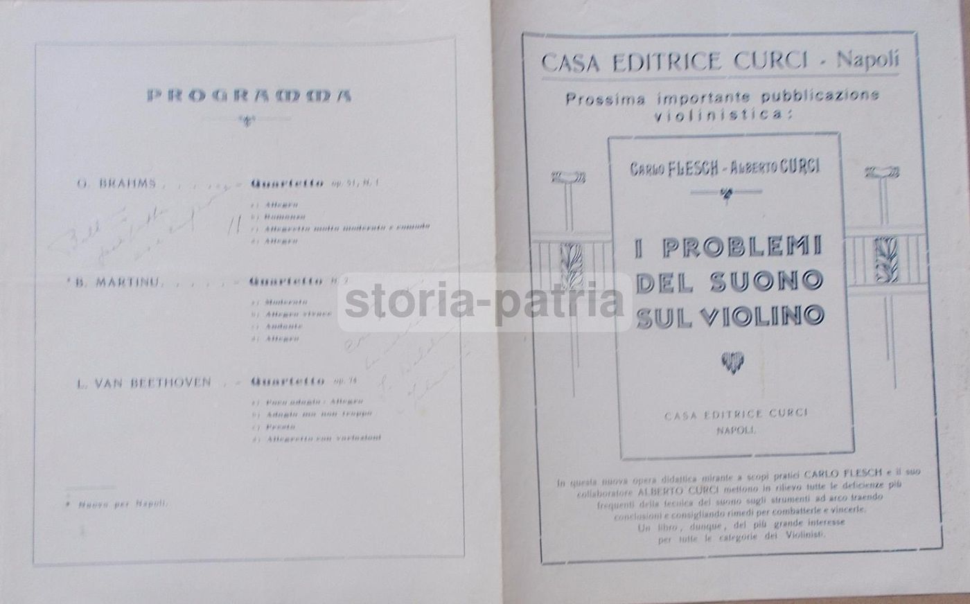 Volantino Casa Editrice Curci Napoli 1932 Quartetto Corte Belgio