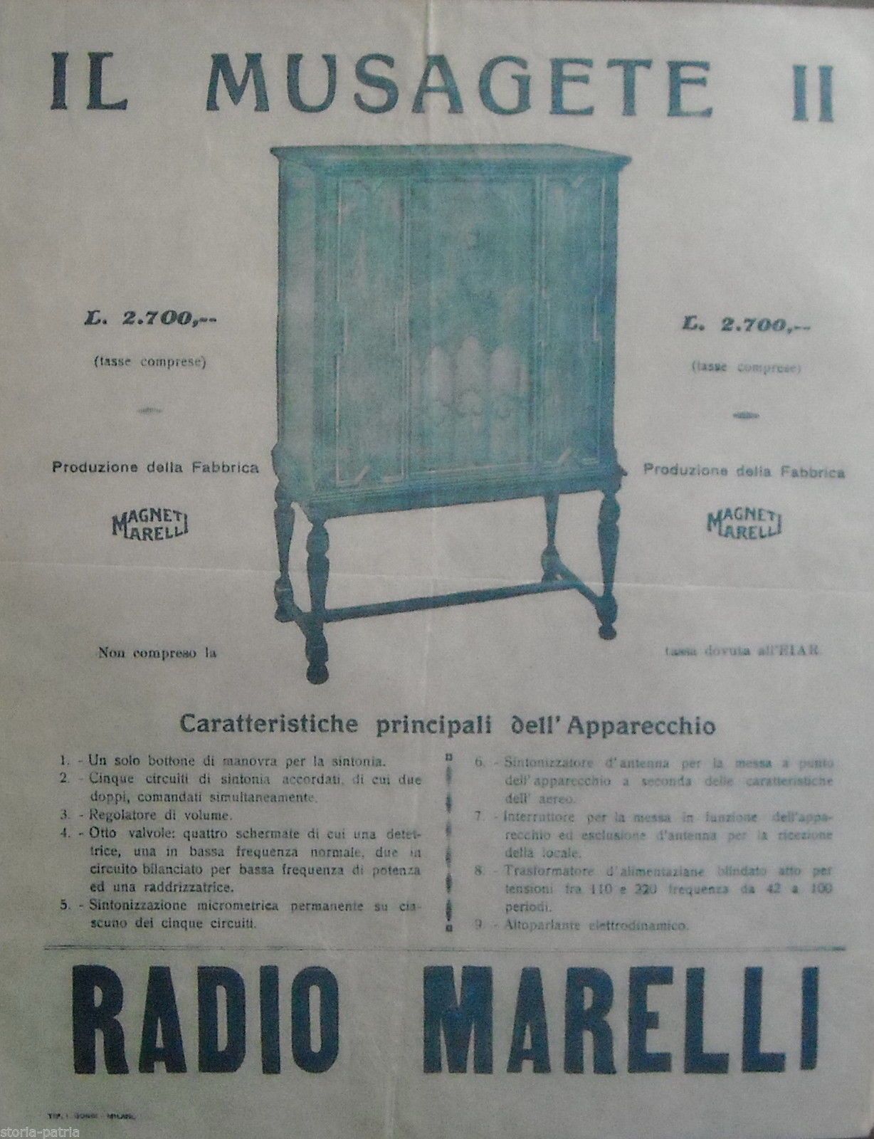 Pubblicità Radiomarelli Musagete II Anni '30: Stampa Antica Radio