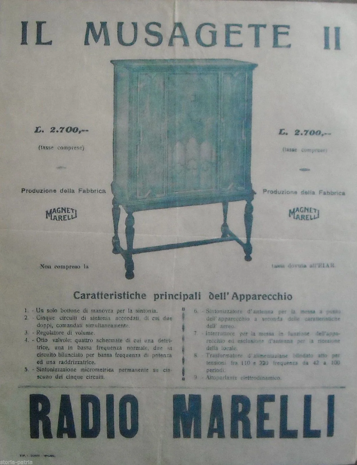 Pubblicità Radiomarelli Musagete Ii Anni '30: Stampa Antica Radio