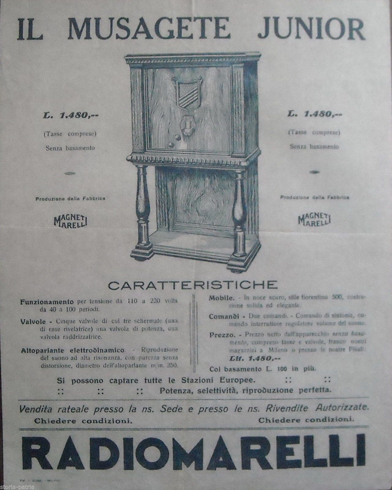 Radiomarelli Musagete Junior Stampa Pubblicitaria Anni '30