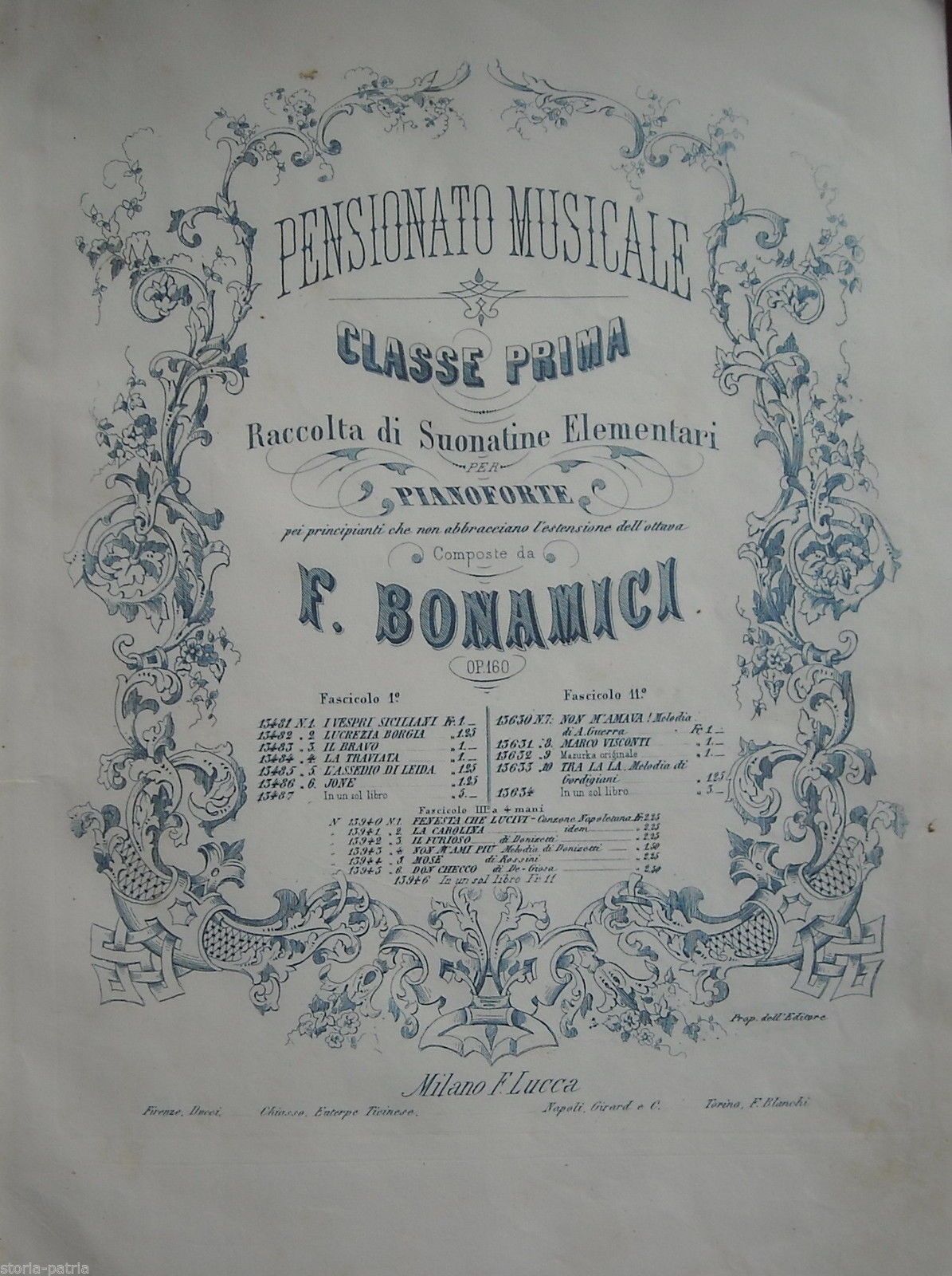Spartito Bonamici: Raccolta Di Suonatine Per Pianoforte. Lucca, Milano, XIX Secolo