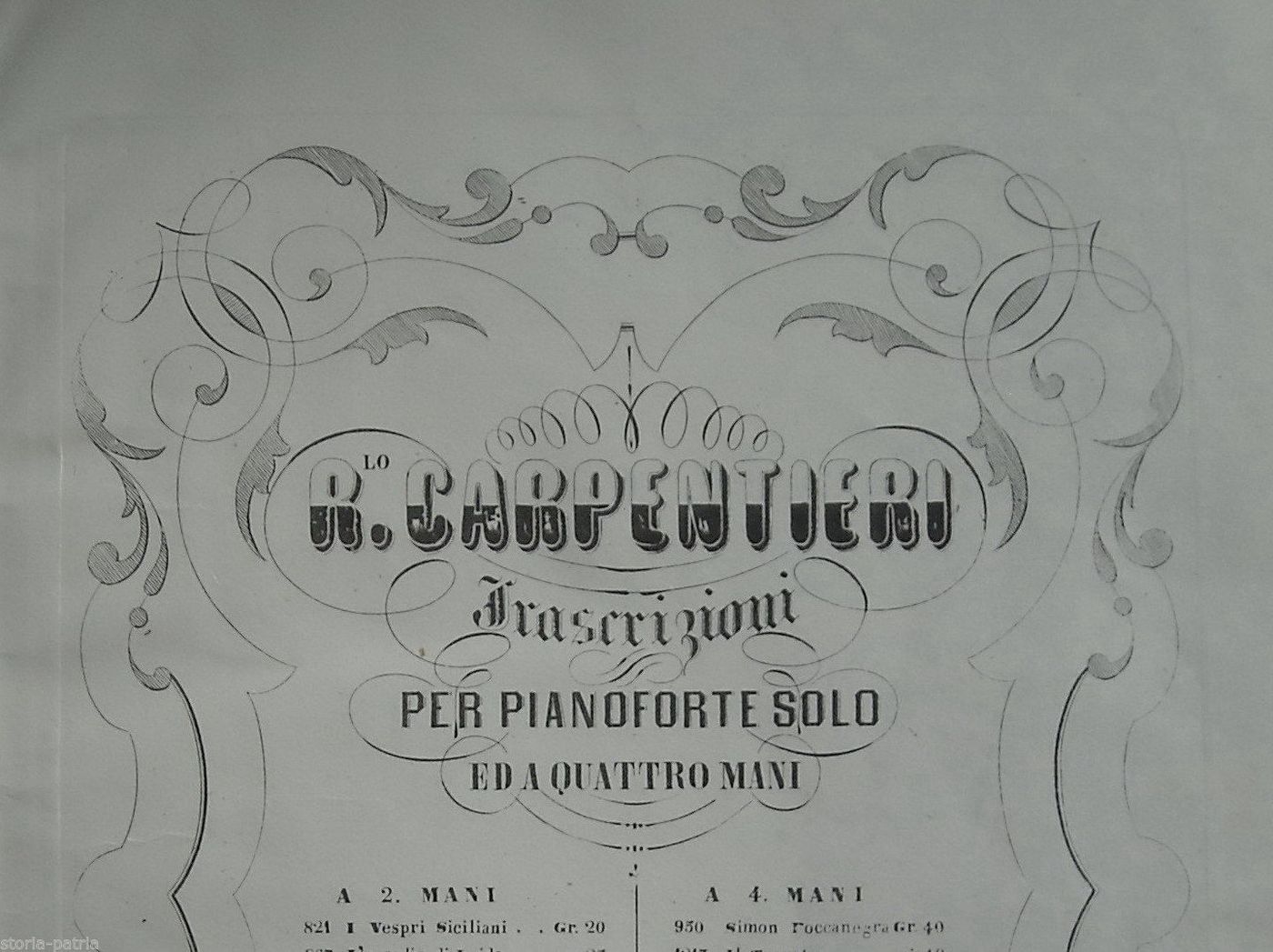 Spartito Musicale Simon Boccanegra, Raffaello Carpentieri, Napoli, Del Monaco, XIX Secolo