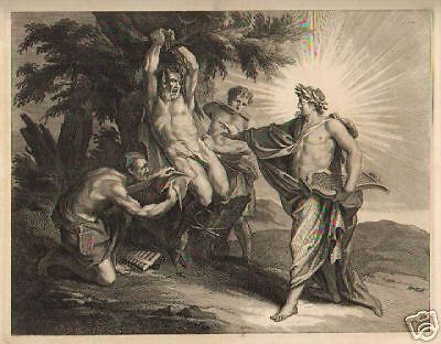 Incisione Antica Dell'Ottocento Con Scena Mitologica E Allegoria Della Musica