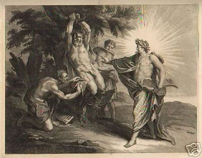 Incisione Antica dell'Ottocento con Scena Mitologica e Allegoria della Musica