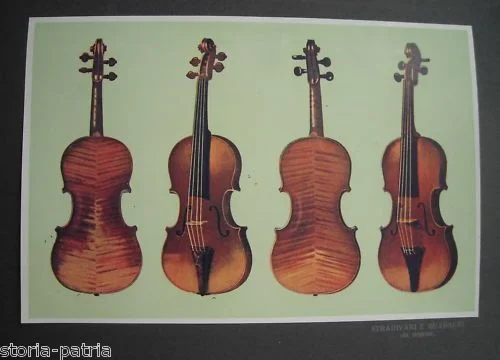 Antique Print of Stradivari and Guarneri Violins, 1930s in Color
