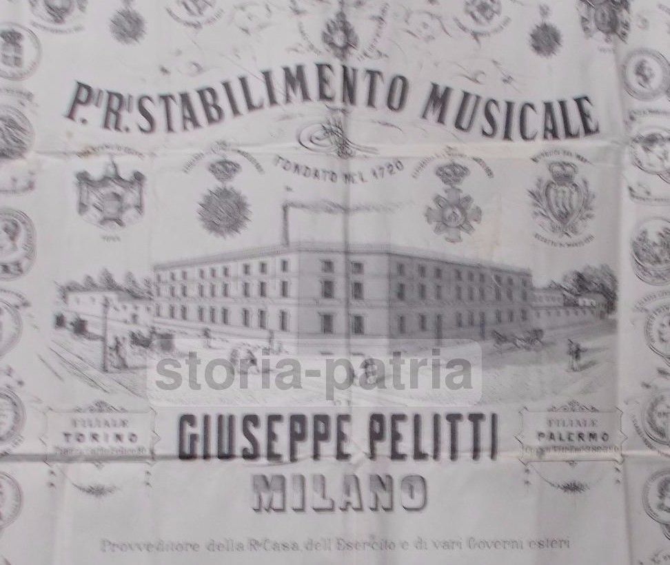 Manifesto Pubblicitario Pelitti Milano Strumenti Musicali 1800