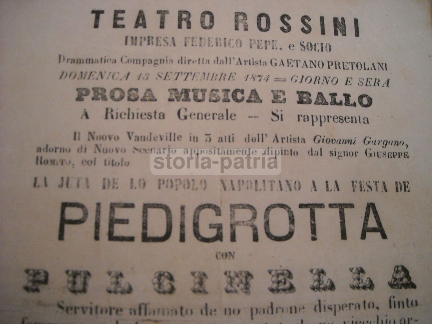 Locandina Teatro Rossini, Napoli 1874: Piedigrotta E Pulcinella