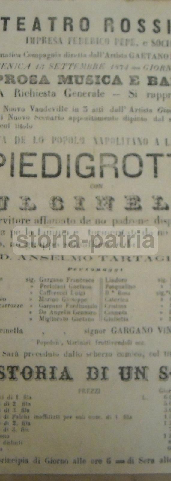 Locandina Teatro Rossini, Napoli 1874: Piedigrotta E Pulcinella