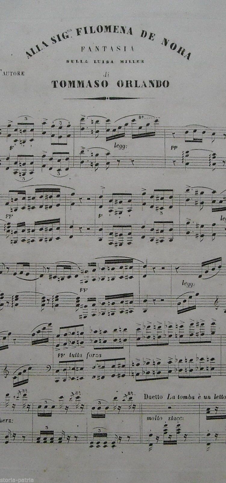 Fantasia Sulla Luisa Miller Di Tommaso Orlando, Spartito Antico (circa 1850)
