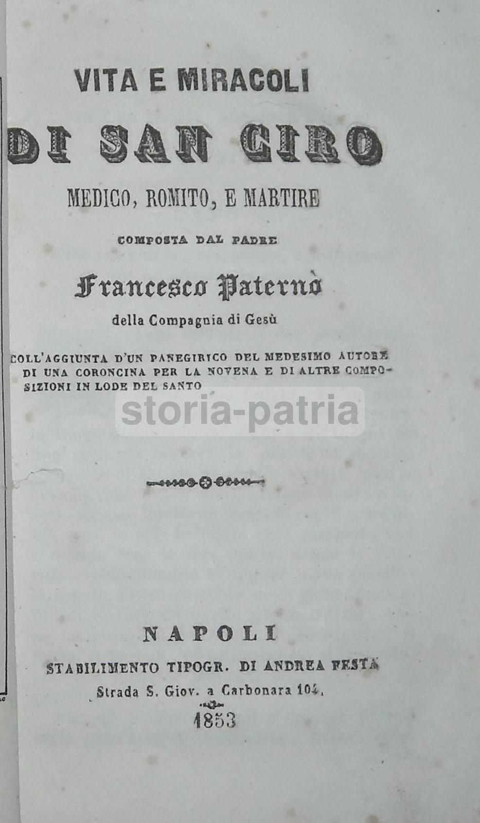 Vita E Miracoli Di San Ciro, Francesco Paternò, Napoli 1853