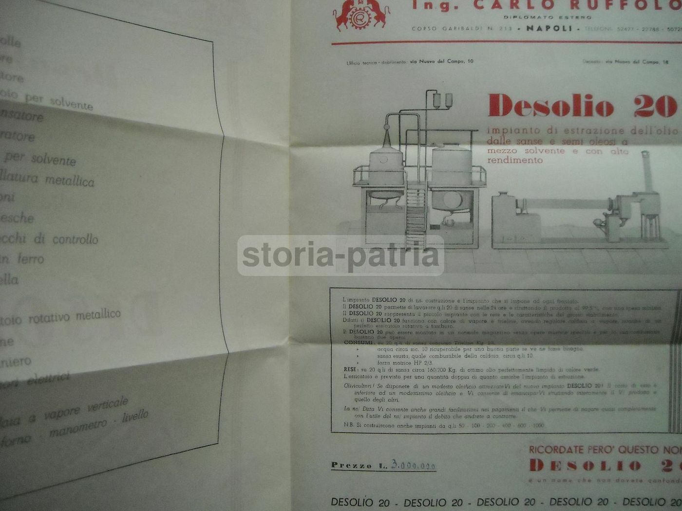 Depliant Officine Ruffolo Napoli 1948   Impianto Desolio Per Oleifici