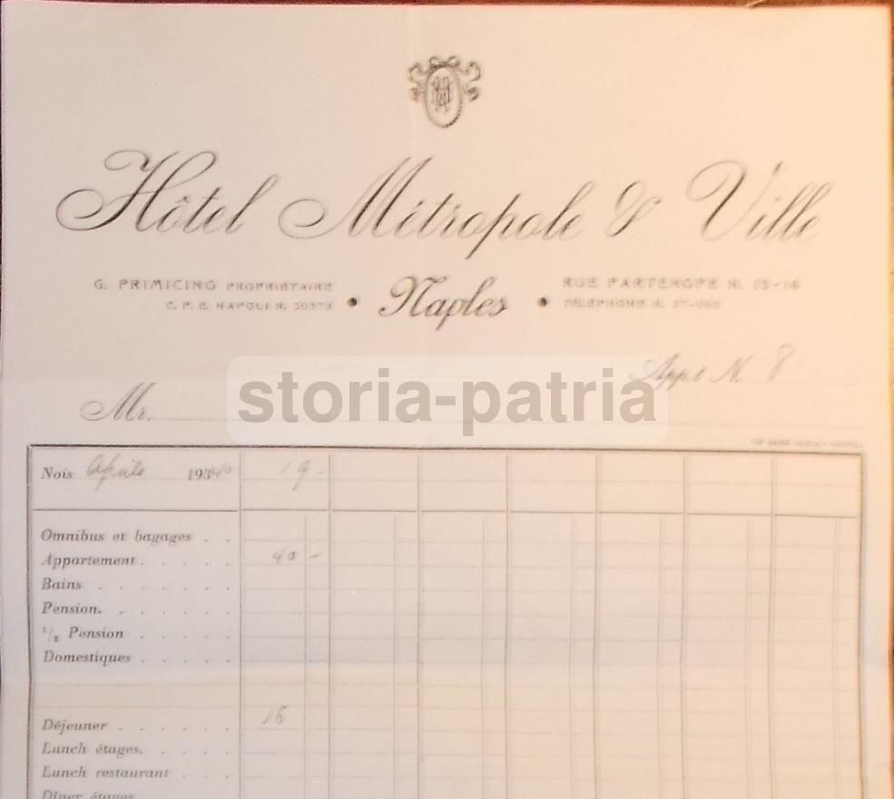 Hotel Metropole Napoli, Pubblicità Antica Anni '30, Primicino
