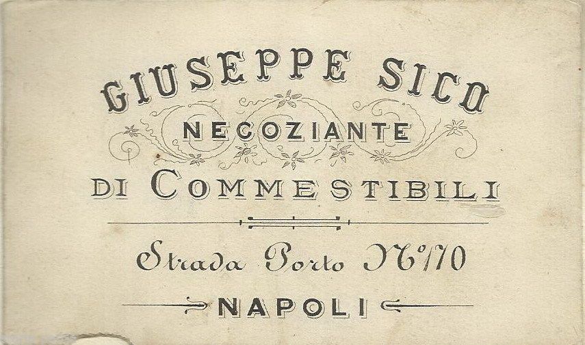 Biglietto Da Visita Antico Giuseppe Sico Napoli Fine '800 Inizio '900