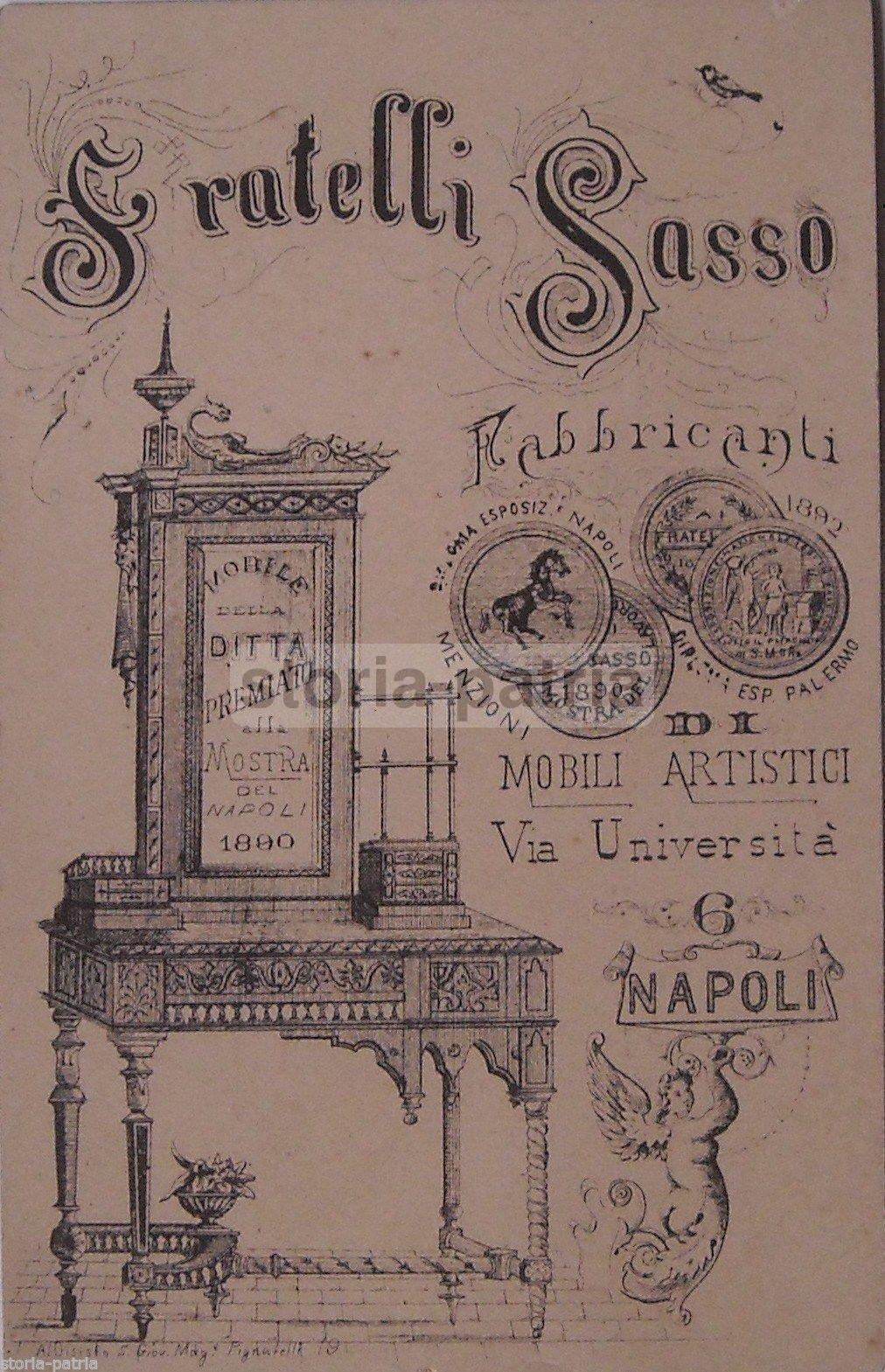 Biglietto Pubblicitario Fratelli Sasso Ebanisteria Napoli 1890