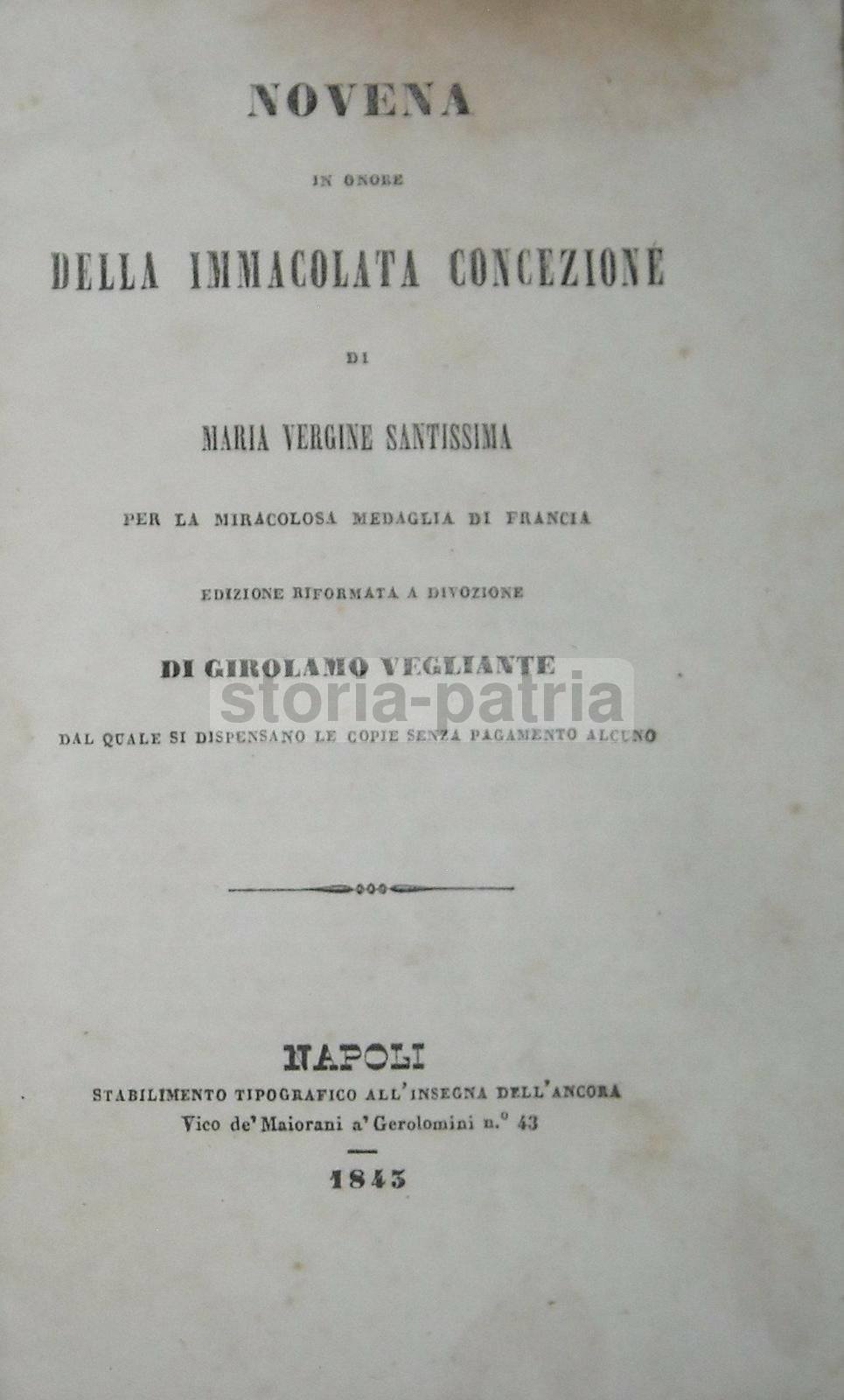 Novena In Onore Della Immacolata Concezione Di Maria Vergine, Napoli 1843
