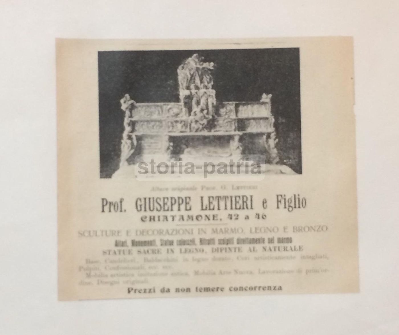 Stampa Pubblicitaria Prof. Giuseppe Lettieri E Figlio, Napoli 1912   Arte Sacra
