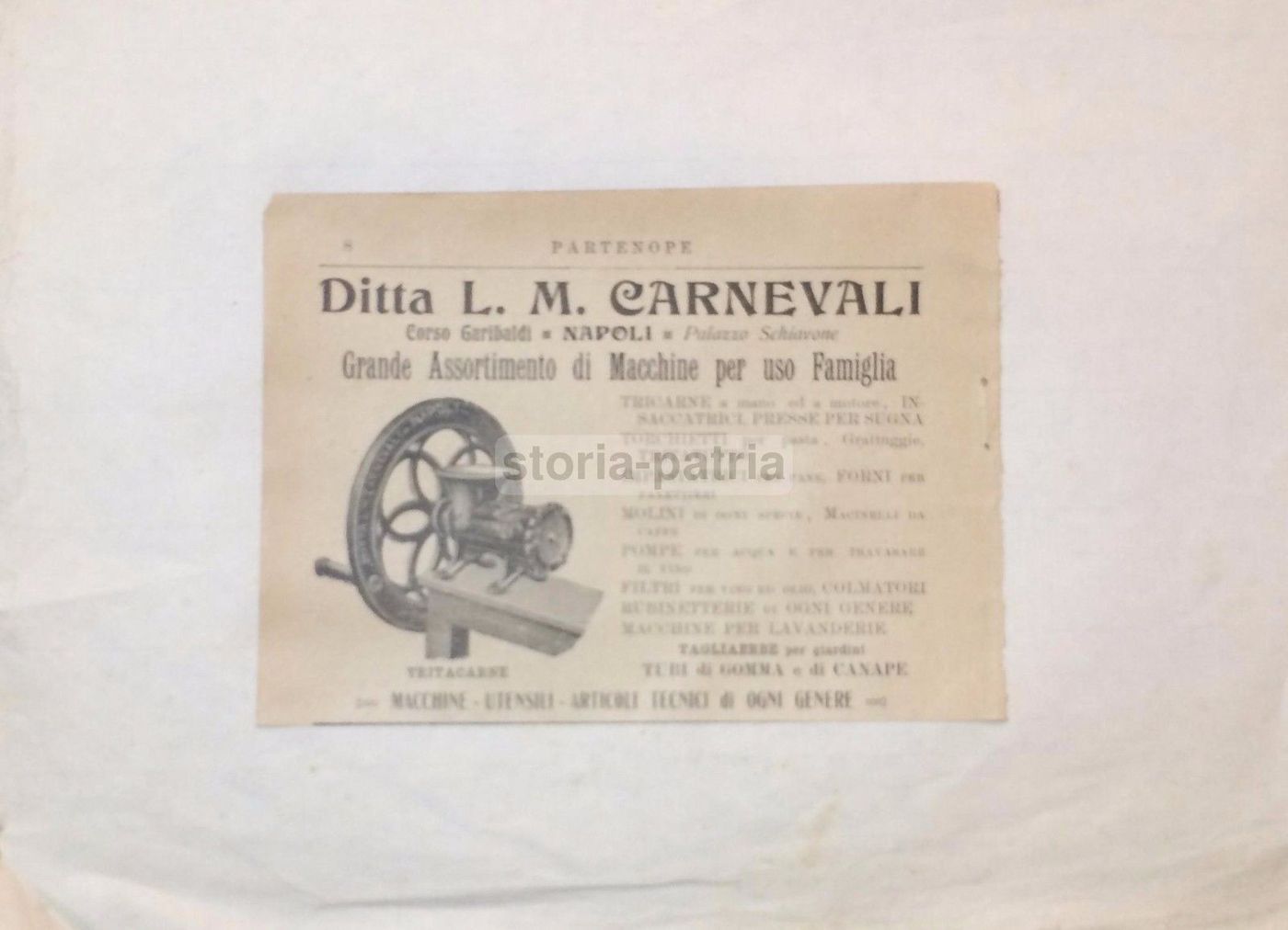 Pubblicità Antica Ditta Carnevali Napoli: Tritacarne E Pompe, 1912