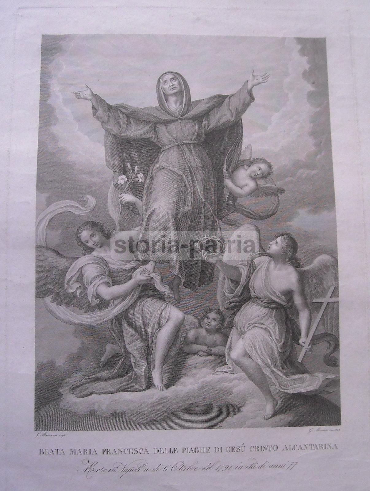 Antica Incisione Santa Maria Francesca Delle Cinque Piaghe, 1843