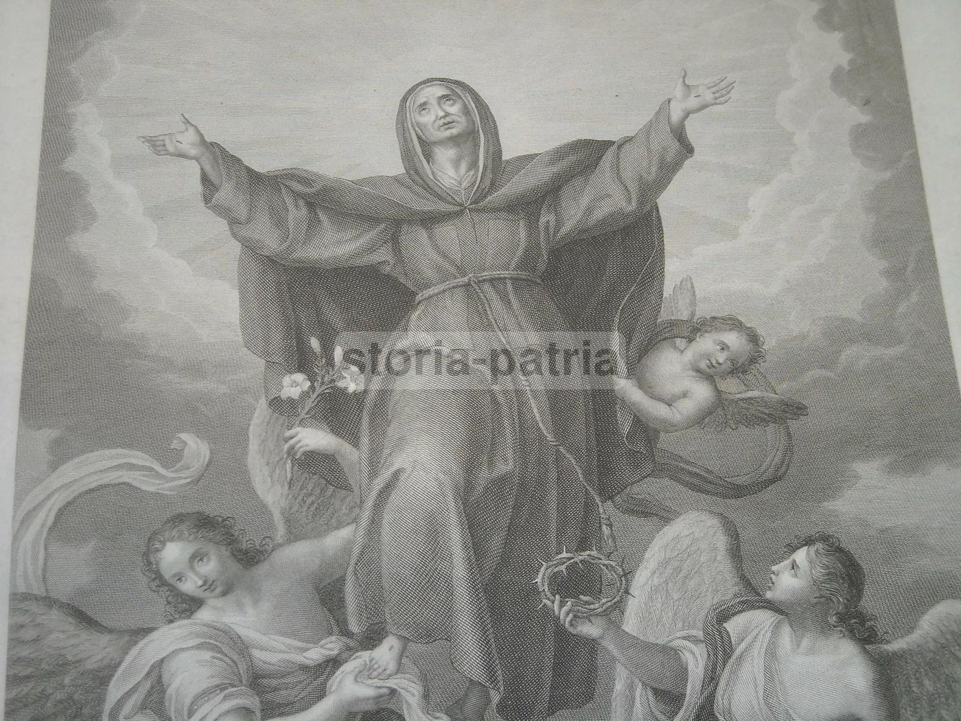 Antica Incisione Santa Maria Francesca Delle Cinque Piaghe, 1843