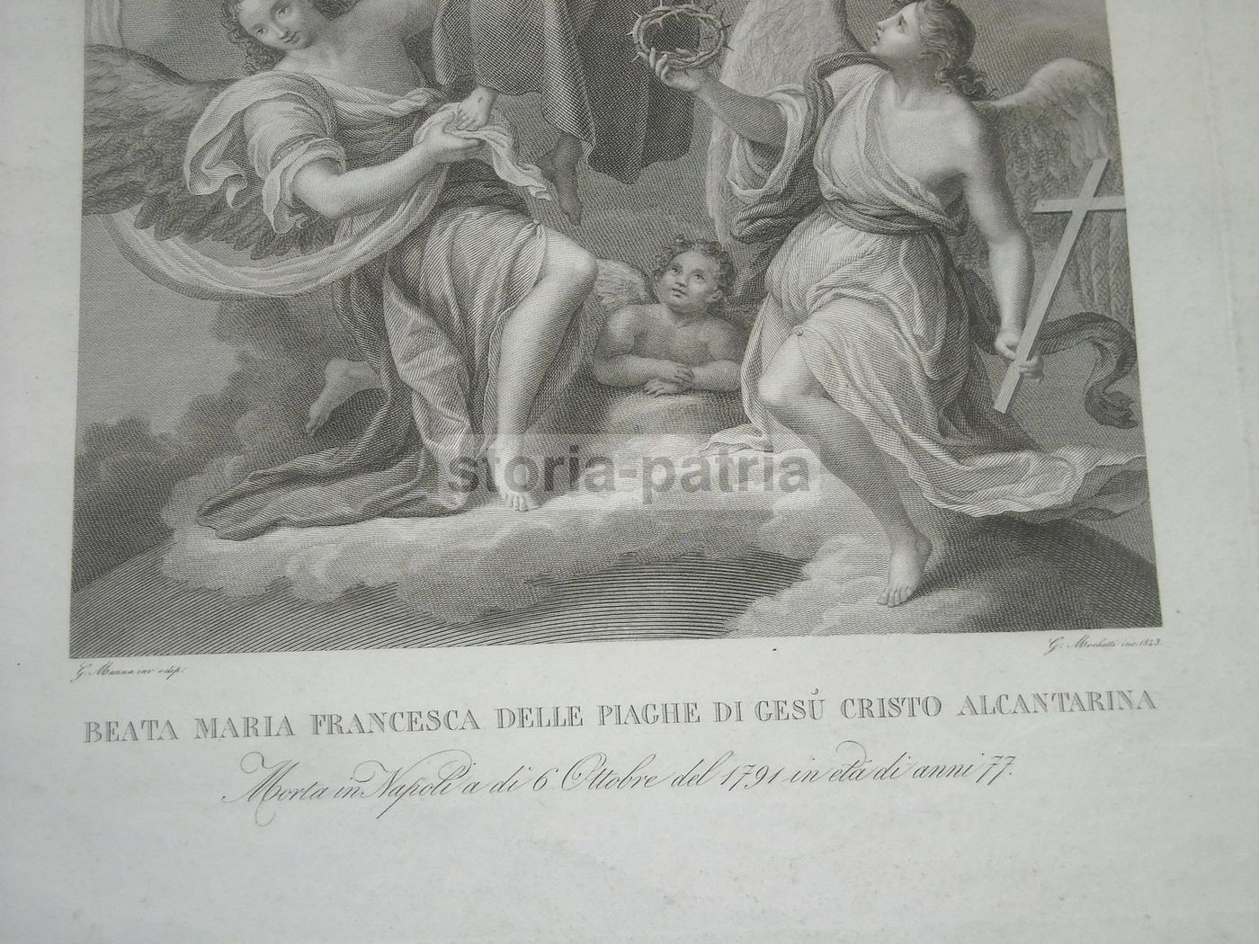 Antica Incisione Santa Maria Francesca Delle Cinque Piaghe, 1843