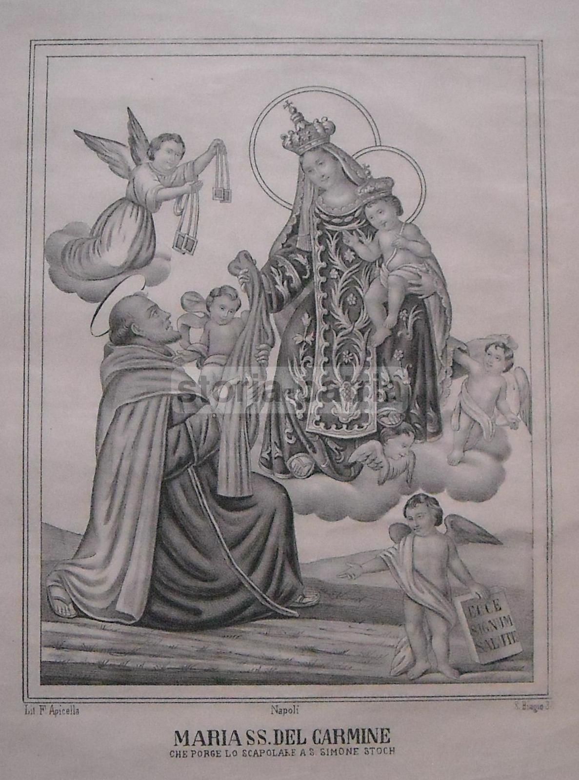 Madonna Del Carmine, Litografia Di Apicella, Napoli, XIX Secolo, San Simone Stock