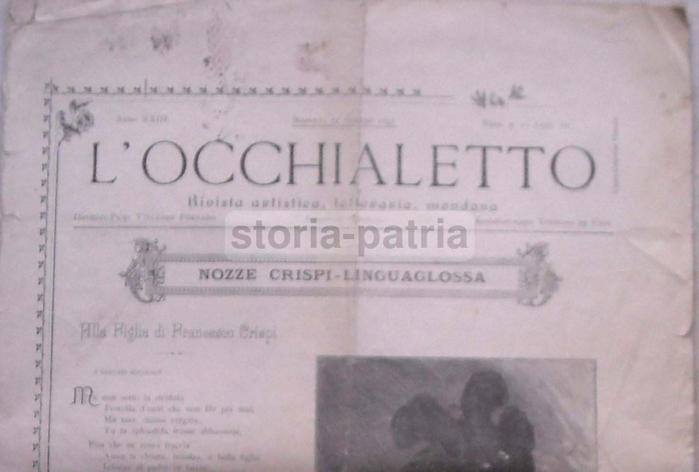 L'Occhialetto 1895: Nozze Crispi Linguaglossa Con Scritti Di Carducci E d'Annunzio