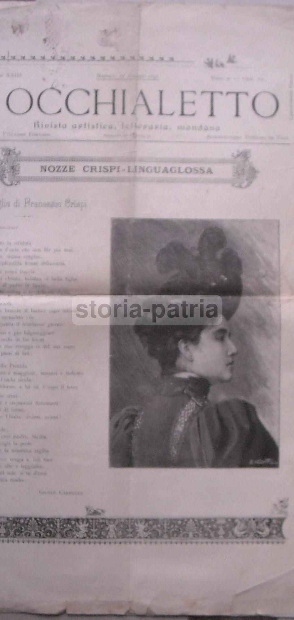 L'Occhialetto 1895: Nozze Crispi Linguaglossa Con Scritti Di Carducci E d'Annunzio