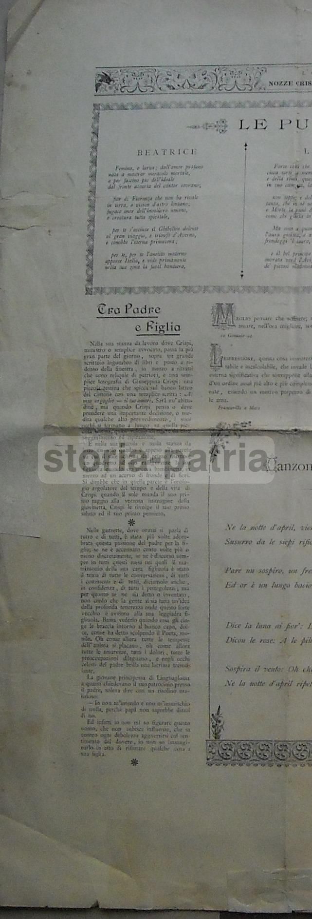 L'Occhialetto 1895: Nozze Crispi Linguaglossa Con Scritti Di Carducci E d'Annunzio