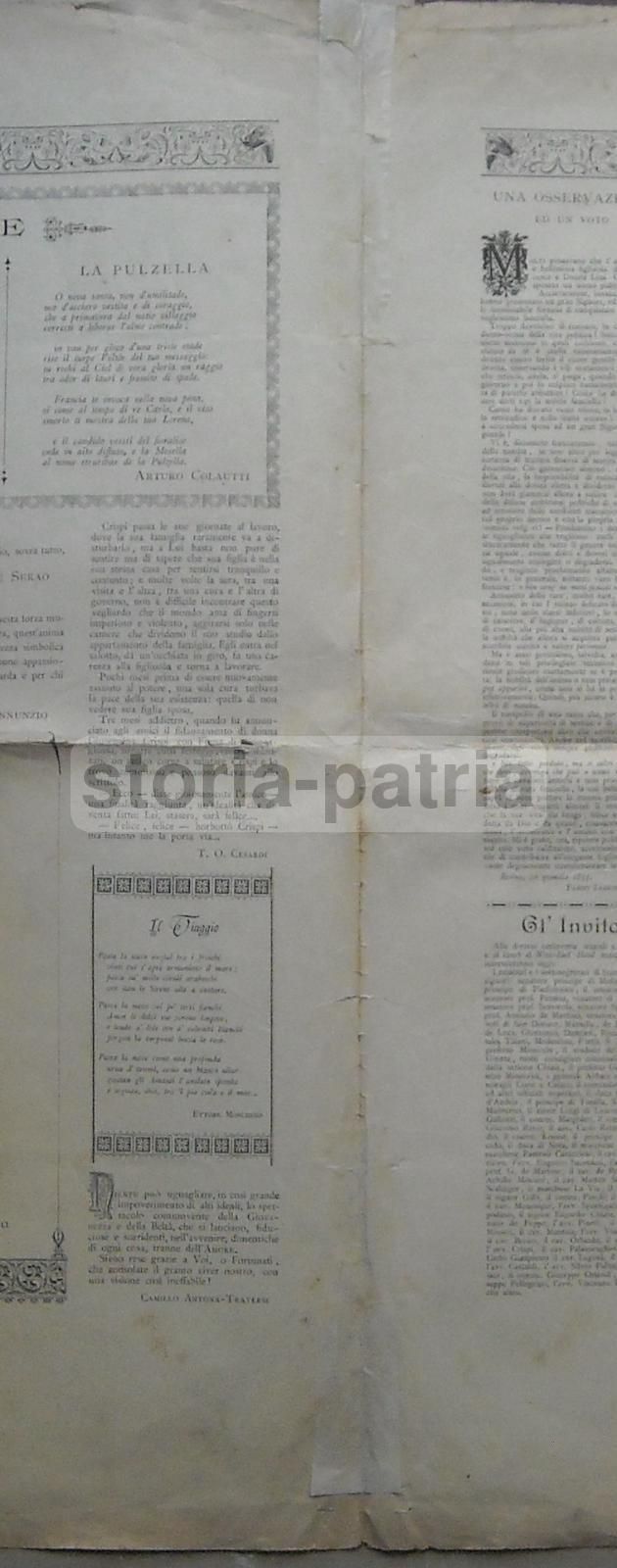 L'Occhialetto 1895: Nozze Crispi Linguaglossa Con Scritti Di Carducci E d'Annunzio