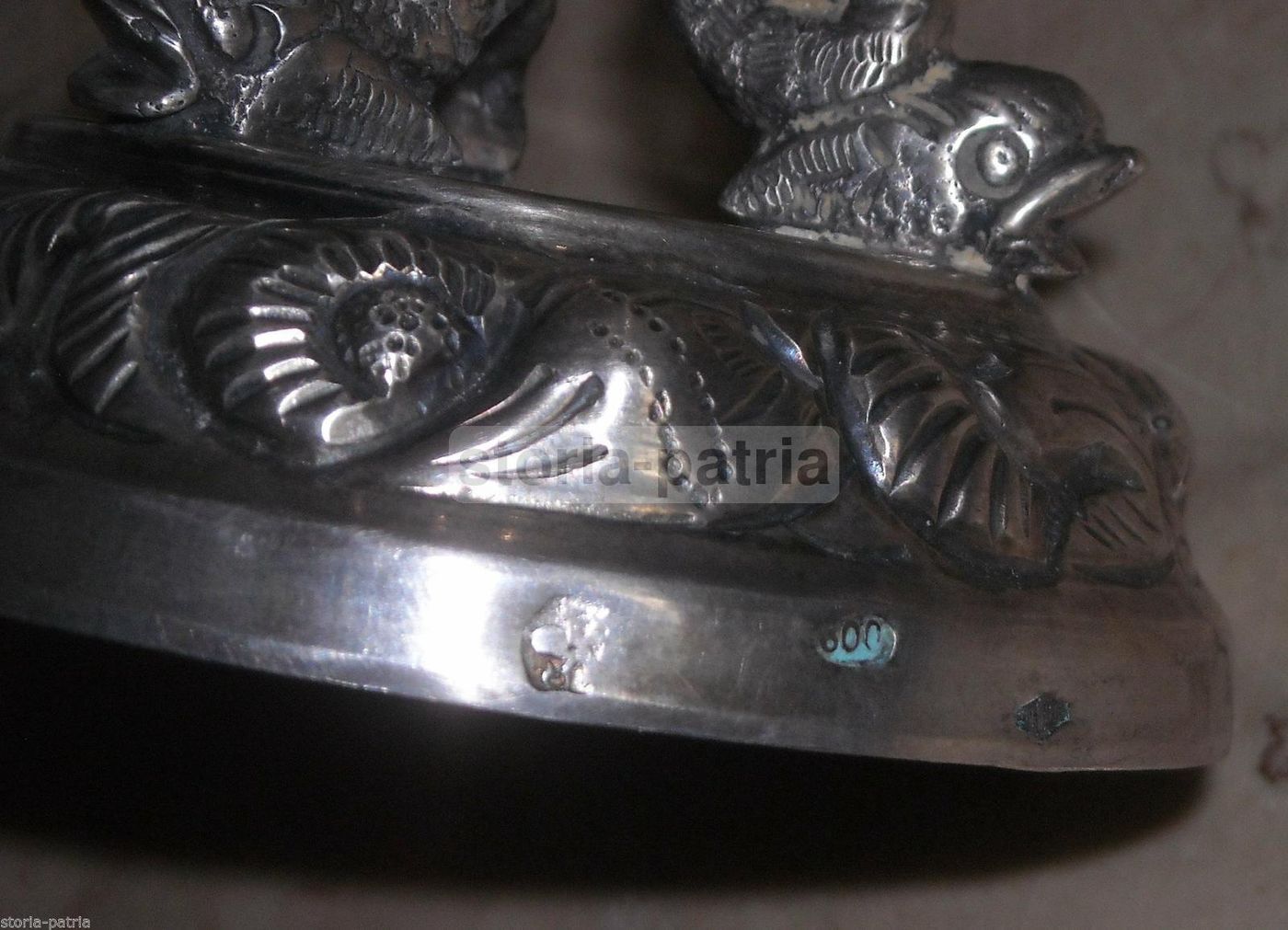 Alzata In Argento Napoletana Con Delfini, Centrotavola Antico