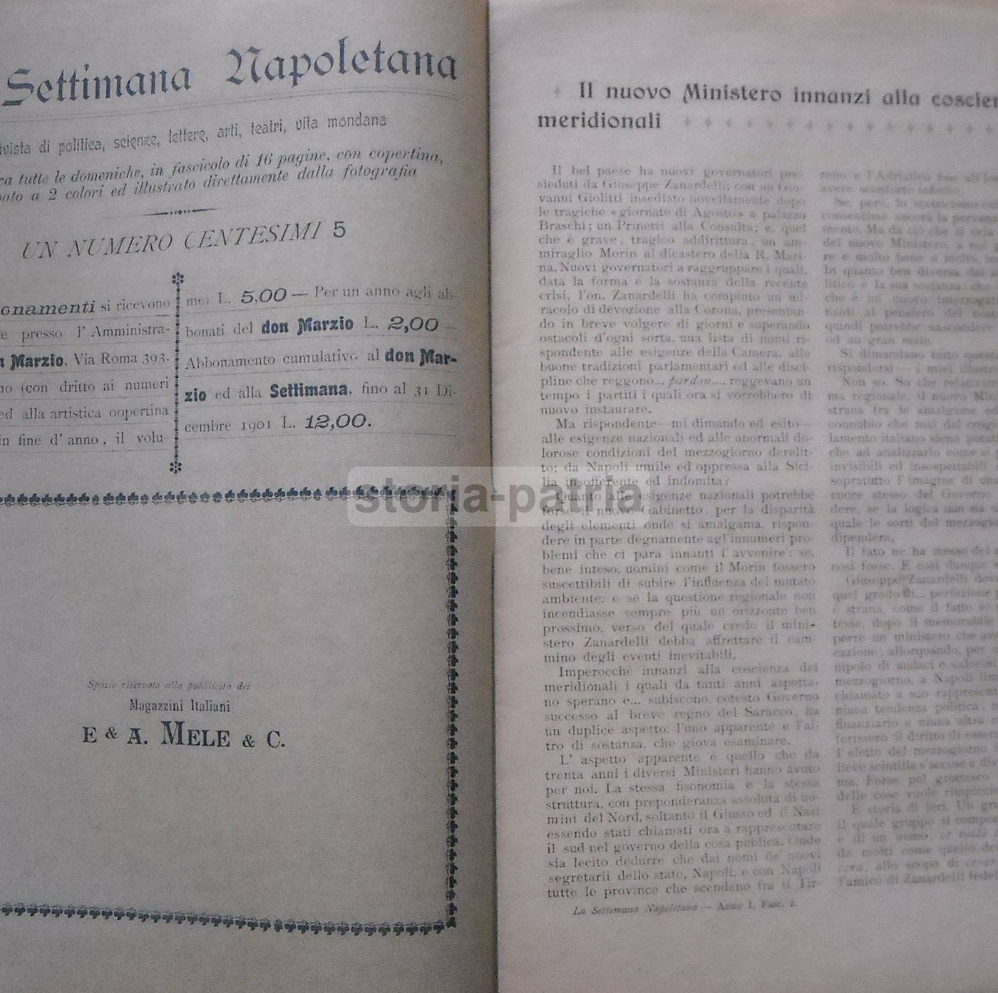 La Settimana Napoletana (1901). Rivista Di Politica, Arte E Teatro. Napoli